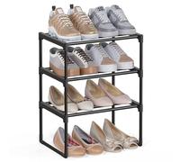 SONGMICS 3-Tier Shoe Rack, Metal Shoe Storage Organiser | Shoe Storage Rack 42.5 x 30 x 54.5 cm, Upright or Upside Down Stackable for Hallway, Ink Black, DEKY Collection LSA003B01
