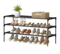 SONGMICS 3-Tier Shoe Rack, Shoe Storage Organiser, Hallway, Space-Saving, 29.7 x 91.8 x 53.5 cm, Metal Frame, Non-Woven Fabric Shelves, Ink Black LSH033BH01