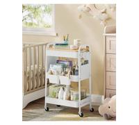 Utility Cart with Tabletop, 3-Tier Rolling Organizer, Removable Hanging Cups, for Kitchen, Office, Living Room, White
