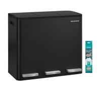 SONGMICS 3 x 4.8 Gallon (3 x 18 L) Kitchen Bin, 2-Compartment Recycling Bin with 15 Rubbish Bags, Removable Inner Buckets, Lid, Handles, Soft Close, Steel, Black LTB254BZ02