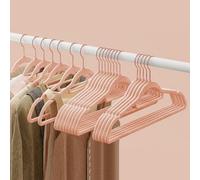Songmics 30 Non-Slip Velvet Clothing Hangers, Compact Wardrobe Hangers With Tie Rod, Rose Gold Hook, Light Pink