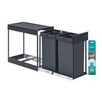 SONGMICS Kitchen Bin for Recycling and Waste, Built-in Rubbish Bin for Cabinet, 2 x 4 Gallon (15 L) Double Compartments, Smooth Pull-Out Design, Steel Frame, ABS Lid, Grey LTB950GZ01