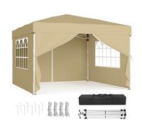 SONGMICS 3m x 3m Pop Up Gazebo with Sides, UPF 50+ Folding Canopy Tent | Folding Canopy Party Tent Marquee, Drizzle-Resistant Portable Outdoor Shade with Carry Bag for Garden, Beige GCT104LZ01