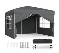 SONGMICS 3m x 3m Pop Up Gazebo with Sides, UPF 50+ Folding Canopy Tent | Folding Canopy Party Tent Marquee, Drizzle-Resistant Portable Outdoor Shade with Carry Bag for Garden, Dark Grey, GCT104GZ01
