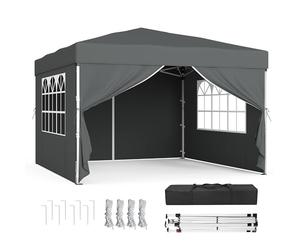 SONGMICS 3m x 3m Pop Up Gazebo with Sides, UPF 50+ Folding Canopy Tent | Folding Canopy Party Tent Marquee, Drizzle-Resistant Portable Outdoor Shade with Carry Bag for Garden, Dark Grey, GCT104GZ01