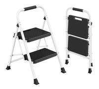 Songmics 4-Step Folding Ladder, Steel Step Stool With Anti-Slip Feet, 88 X 45.5 X 7.5 Cm, White