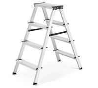 SONGMICS 4 Step Ladder, Aluminium, Non-Slip, Max. Load Capacity 150 kg | Multi-Purpose Step Ladder with 4 Non-Slip Steps, Silver and Black, Brody Collection GLT014E01