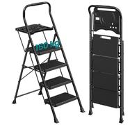 SONGMICS 4-Step Ladder with Tool Tray, Wide Anti-Slip Pedals Step Stool