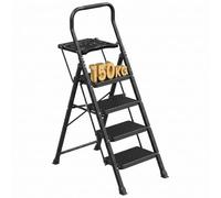 SONGMICS 4-Step Ladder with Tool Tray, Wide Anti-Slip Pedals Step Stool | Folding Steel Step Stool,150 kg Load, 84 x 45.5 x 145.2 cm, for Home, Kitchen, Garden, Black, BRODY Collection GSL204BZ01