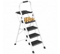 SONGMICS 4-Step Ladder with Tool Tray, Wide Anti-Slip Pedals Step Stool | Folding Steel Step Stool,150 kg Load, 84 x 45.5 x 145.2 cm, for Home, Kitchen, Garden, White, BRODY Collection GSL204WZ01