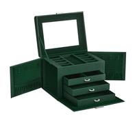 SONGMICS 4-Tier Jewellery Box, Lockable, 3 Drawers, with Mirror | Travel Jewellery Case, Organiser with Handle, Modern Basic Style, Gift Idea, Green, Bridie Collection JBC159C01