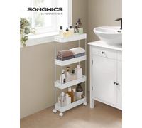 Songmics 4 Tier Plastic Mobile Shelf, Slim Space Saving Organizer, For Small Spaces, Kitchen, Bathroom, Office