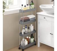 Songmics 4-Tier Rolling Storage Cart, Mobile Kitchen Trolley With Wheels, Slim Bathroom Organizer, Dove Grey