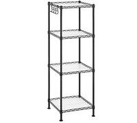 SONGMICS 4-Tier Shelving Unit, Steel Storage Rack, 30 x 30 x 102 cm | Adjustable Shelves and Hooks, for Bathroom, Kitchen, Ink Black and Cloud White, Dalten Collection LGR104B01