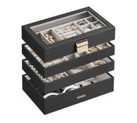 Songmics 4-Tier Stackable Jewellery Trays, Jewellery Box, Drawer Jewellery Organiser, Gift, Black