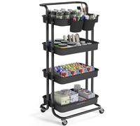 SONGMICS 4-Tier Storage Trolley, Rolling Trolley with Handle, 2 Small Organisers, Steel Frame, Plastic Baskets, Utility Cart, Easy Assembly, for Bathroom Laundry Room, Black BSC077BZ01
