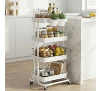 Songmics 4-Tier Storage Trolley, Rolling Trolley With Handle, 2 Small Organisers, Steel Frame,white