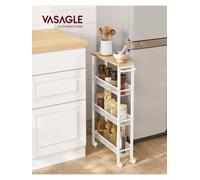 Songmics 4-Tier Trolley, Space-Saving Kitchen Cart,trolley For Small Spaces, 22 X 45.5 X 77 Cm, Kitchen Bathroom,oak And White