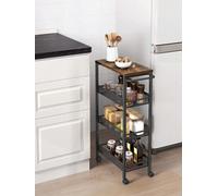 Songmics 4 Tier Trolley, Space Saving Kitchen Cart With Wheels, Kitchen Bathroom,rustic Brown And Black