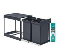 SONGMICS 40L Kitchen Bin for Recycling and Waste | Built-in Rubbish Bin, Dual Compartments, Smooth Pull-Out Design, Steel Frame, ABS Lid, PETAJA Collection LTB951GZ01