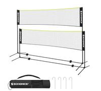 SONGMICS 5 m Badminton Net, Volleyball Net, Adjustable Height Pole, Portable Set for Tennis, Beach-Volleyball, for Garden, Park, Outdoor, Black and Yellow SYQ500B02