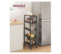 Songmics 5-Shelf Trolley, Space-Saving Kitchen Cart With Castors,steel Frame, Handle,trolley For Small Spacesrustic Brown And Black