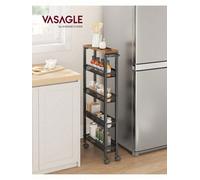 Songmics 5-Shelf Trolley, Space-Saving Kitchen Cart With Castors,steel Frame, Handle,trolley For Small Spacesrustic Brown And Black