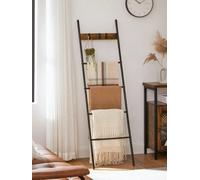 Songmics 5 Tier 44 X 160 Cm Slanted Ladder Shelf, Towel Rack,4 Hooks,for Blankets Towels,industrial Style,rustic Brown And Black