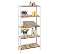 SONGMICS 5-Tier Bamboo Storage Shelf, 60 x 26.2 x 130.9 cm | Multifunctional Shelving Unit, Light Bamboo and Cloud White, BAMBOU Collection BCB35WN