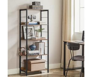 Songmics 5-Tier Bookcase, Book Shelf, Bookshelf, Shelving Unit, With Back Panels, Industrial, Rustic Brown And Ink Black