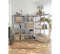 Songmics 5-Tier Corner Shelf, Industrial Garage Storage Rack, Metal Shelving Units For Warehouse, Silver And Natural Beige