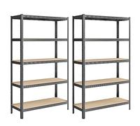 SONGMICS 5-Tier Heavy-Duty Shelving Units, Set of 2 Steel Shelving Units for Storage, Boltless Assembly, for Garage, Shed, Load Capacity 750 kg, 60 x 120 x 200 cm, Grey GLR060G02