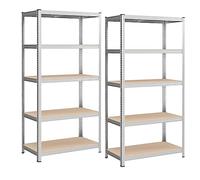 SONGMICS 5-Tier Heavy-Duty Shelving Units, Set of 2 Steel Shelving Units for Storage, Boltless Assembly, for Garage, Shed, Load Capacity 600 kg, 50 x 100 x 200 cm, Silver GLR050E02