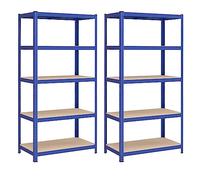 SONGMICS 5-Tier Heavy-Duty Shelving Units, Set of 2 Steel Shelving Units for Storage, Boltless Assembly, for Garage, Shed, Load Capacity 600 kg, 50 x 100 x 200 cm, Blue GLR050Q02