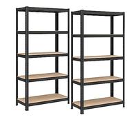 SONGMICS 5-Tier Heavy-Duty Shelving Units, Set of 2 Steel Shelving Units for Storage, Boltless Assembly, for Garage, Shed, Load Capacity 875 kg, 40 x 90 x 180 cm, Black GLR040B02