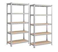 SONGMICS 5-Tier Heavy-Duty Shelving Units, Set of 2 Steel Shelving Units for Storage, Boltless Assembly, for Garage, Shed, Load Capacity 875 kg, 40 x 90 x 180 cm, Silver GLR040E02