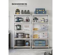 Songmics 5-Tier Heavy-Duty Shelving Units, Set Of 2 Steel Shelving Units For Storage, Load Capacity 875 Kg, Silver