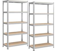 SONGMICS 5-Tier Heavy-Duty Shelving Units, Set of 2 Steel Shelving Units for Storage, Boltless Assembly, for Garage, Shed, Load Capacity 875 kg, 40 x 90 x 180 cm, Silver GLR040E02
