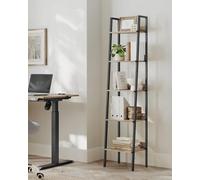 Songmics 5-Tier Ladder Shelf, Space-Efficient Narrow Bookshelf, Versatile Storage Solution, Industrial, Camel Brown And Ink Black