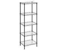 SONGMICS 5-Tier Shelving Unit, Metal Kitchen Storage Shelves, with Adjustable Wire Shelves, PP Liners, 8 Hooks, for Living Room, Garage, 30 x 40 x 121 cm, Black LGR115B01