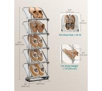 Songmics 5-Tier Slim Sloping Shoe Racks, Set Of 2 Plastic Shoe Storage Organisers, Customisable