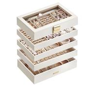 SONGMICS GISELLA Collection - Stackable Jewellery Trays, 5-Tier Large Jewellery Box Case with Glass Lid, for Dressing Table, Gift Idea, Cloud White, 17 x 28 x 21.8 cm JBC194W01