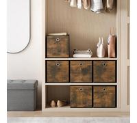 Songmics 6 Cubes Storage Containers, Durable Fabric Bin Set With Oxford Material, Rustic Brown And Black
