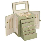 SONGMICS 6-Layer Jewelry Box Organizer with 5 Drawers, Jewelry Storage Case with Lock and Mirror, Large Storage Capacity, Gift for Loved Ones, for Necklaces, Watches, Sage Green UJBC152CE01S