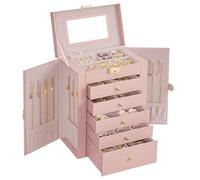 SONGMICS 6-Layer Jewelry Box Organizer with 5 Drawers, Jewelry Storage Case with Lock and Mirror, Large Storage Capacity, Gift for Loved Ones, for Necklaces, Watches, Jelly Pink UJBC152SA02S