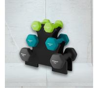 Songmics 6-Piece Dumbbell Kit With Stand, Neoprene-Coated Hex Weights For Strength Training At Home, Lime + Teal + Dark Grey
