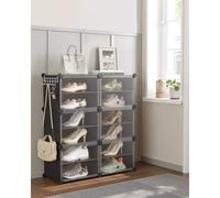 SONGMICS 6-Slot Interlocking Shoe Storage Cabinet Modular Plastic with Doors in Black SONGMICS Black