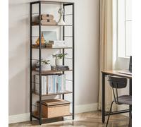 Songmics 6-Tier Shelving Unit, Industrial Bookcase With Back Panels, For Study, Room, Home Office, Rustic Brown And Ink Black