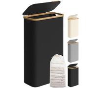 SONGMICS Laundry Basket with Lid, Slim Laundry Hamper, 65L, Space-Saving, Removable Mesh Liner, Oxford Fabric, Bamboo Handles, Collapsible, 42 x 22.5 x 70.5 cm, Ink Black LCB506B01