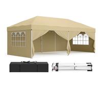 SONGMICS 6m x 3m Pop Up Gazebo with Sides, UPF 50+ Folding Canopy Tent | Folding Canopy Party Tent Marquee, Drizzle-Resistant Portable Outdoor Shade with Carry Bag for Garden, Beige GCT204LZ01